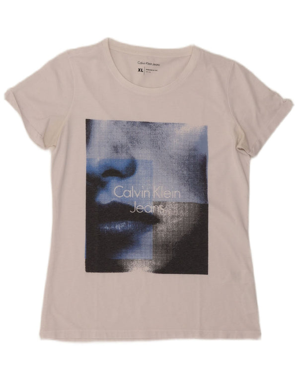 Женская футболка с рисунком Calvin Klein Jeans Top UK 18 XL, белый полиэстер