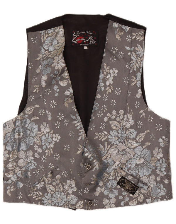 Винтажный женский жилет UK 18 XL, серый с цветочным принтом