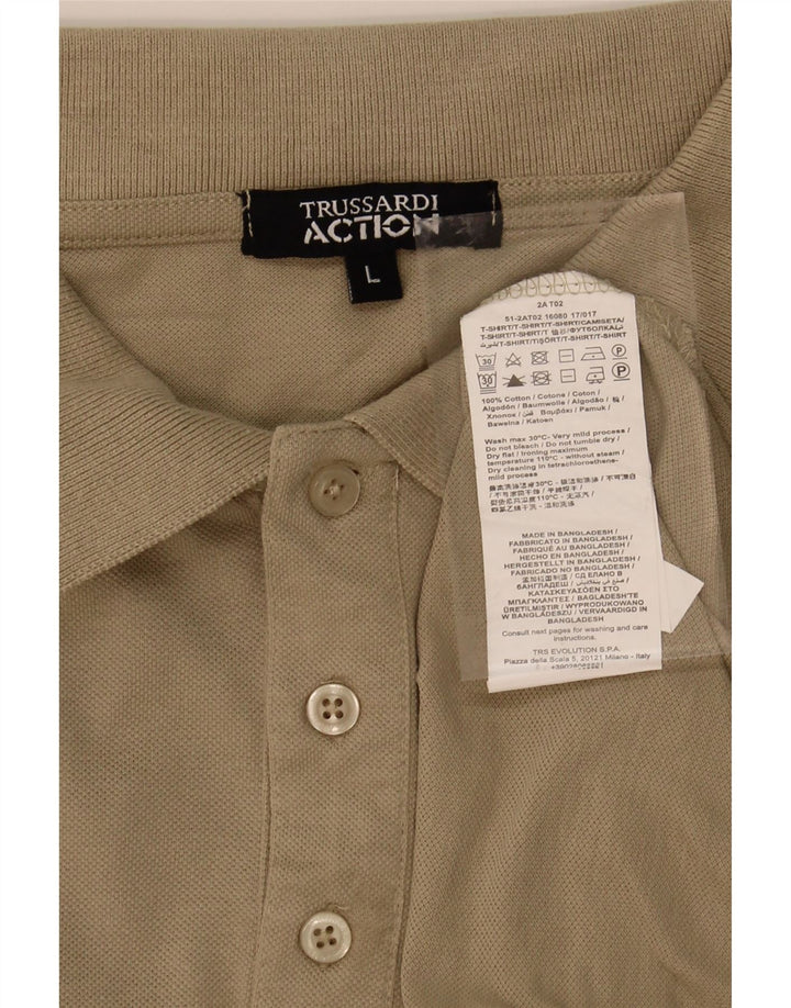 TRUSSARDI Mens Action Polo Shirt Large Beige Cotton Vintage Trussardi and Second-Hand Trussardi from Messina Hembry 