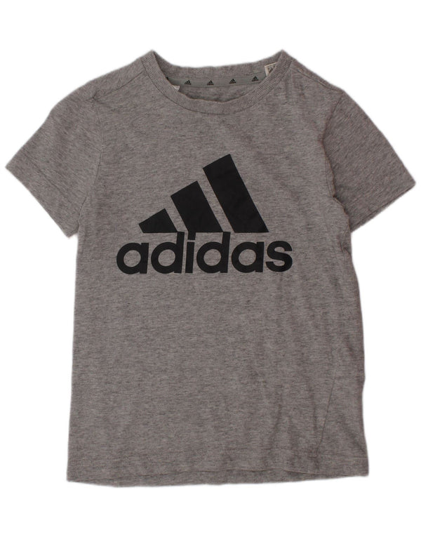 ADIDAS Boys Graphic T-Shirt Top 7-8 Years Grey Cotton