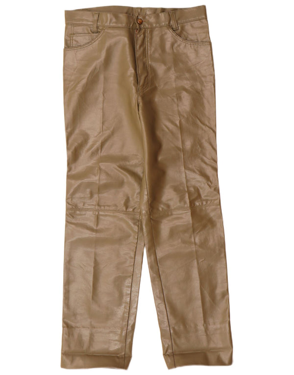 Винтажные женские брюки IT 46 Large W30 L28 Хаки из искусственной кожи в стиле ретро