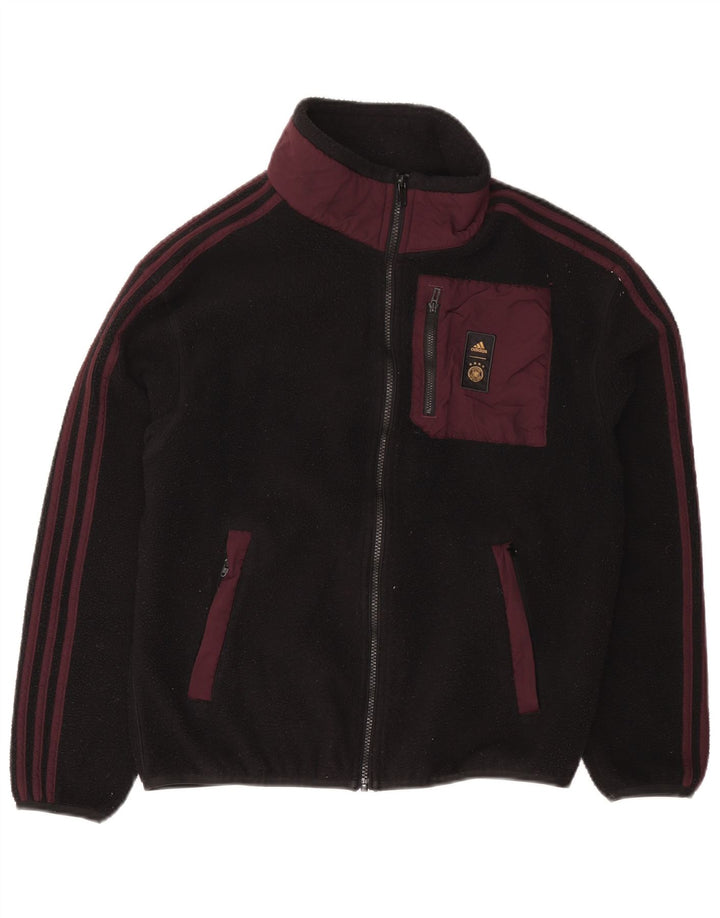 Мужская флисовая куртка Adidas UK 36, маленькая черная, полиэстер с цветными блоками