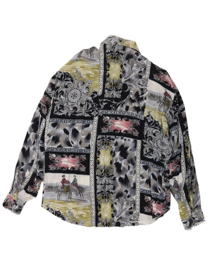 CRIVER Mens Abstract Pattern Shirt Large Grey Viscose