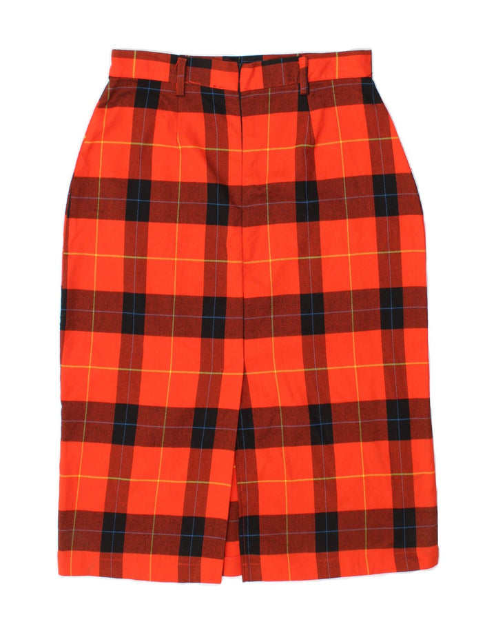 VINTAGE Womens Pencil Skirt Medium W28 Orange Plaid Polyester Vintage Vintage and Second-Hand Vintage from Messina Hembry 