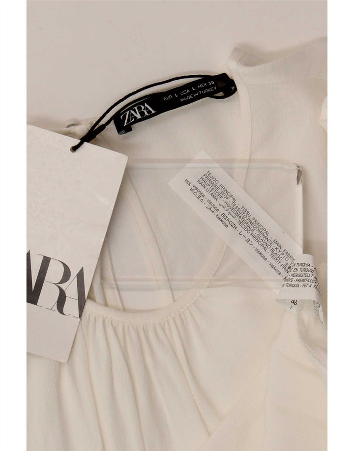 Женская блузка с рукавом 3/4 Zara UK 14, большая белая вискоза