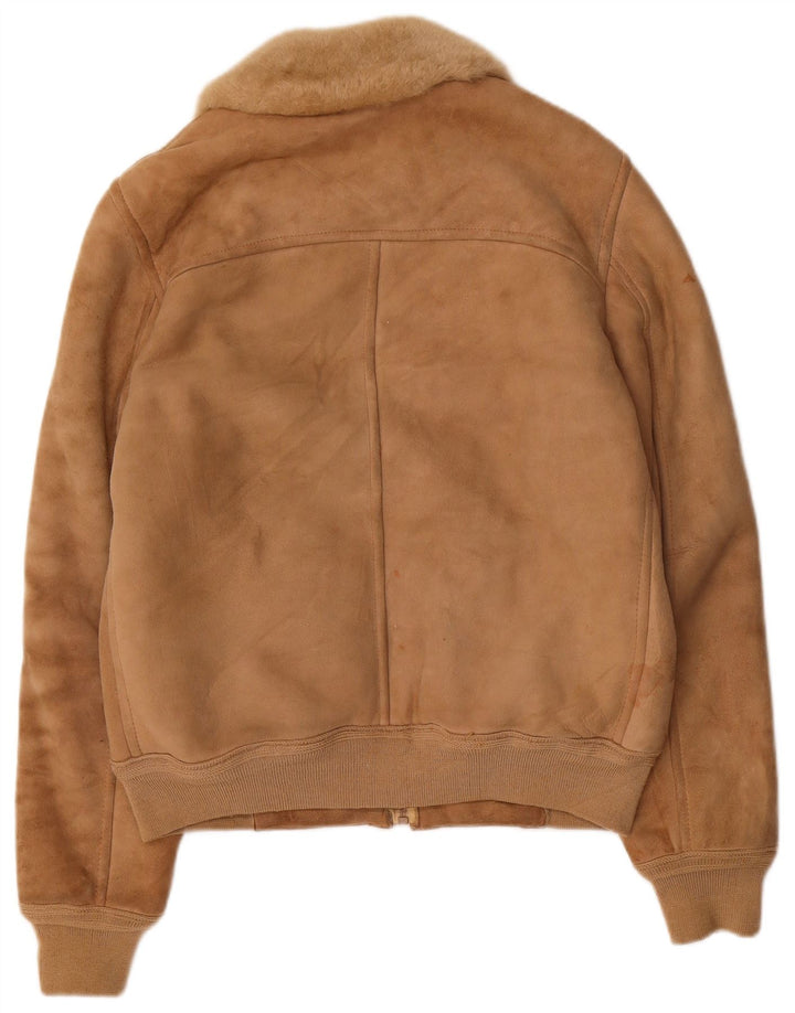 Женская короткая дубленка FIBOK UK 16, большая коричневая короткая дубленка