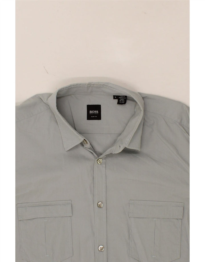 HUGO BOSS Mens Slim Fit Shirt Large Grey Vintage Hugo Boss and Second-Hand Hugo Boss from Messina Hembry 