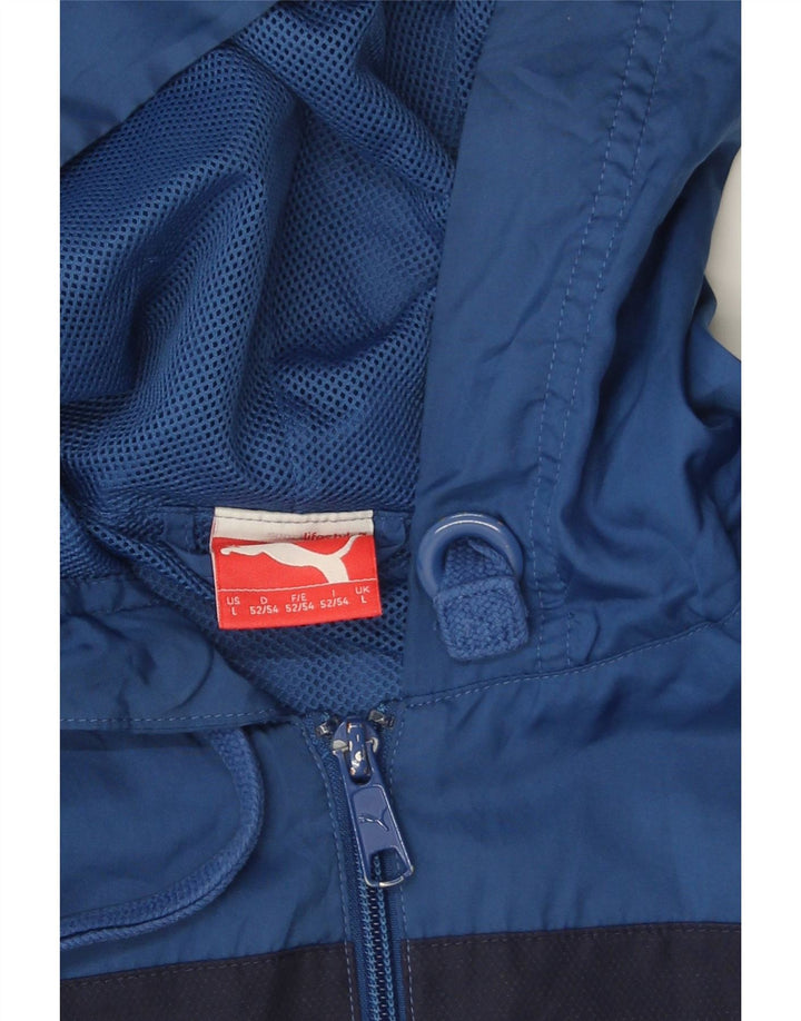 PUMA Mens Hooded Tracksuit Top Jacket Large Blue Colourblock Polyester Vintage Puma and Second-Hand Puma from Messina Hembry 