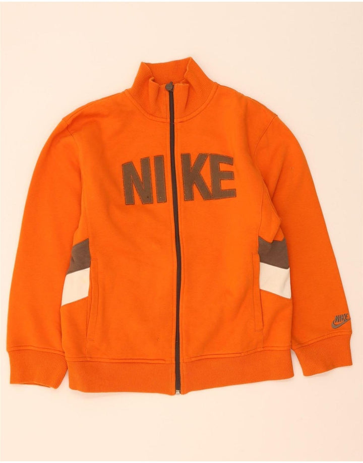 NIKE Boys Tracksuit Top Jacket 12-13 Years Large Orange Colourblock