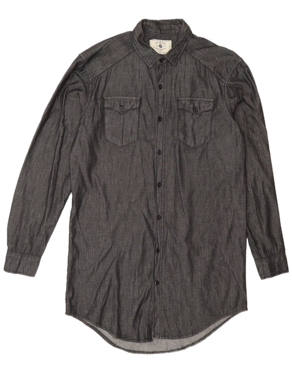 Мужская длинная рубашка Zara, большой серый хлопок