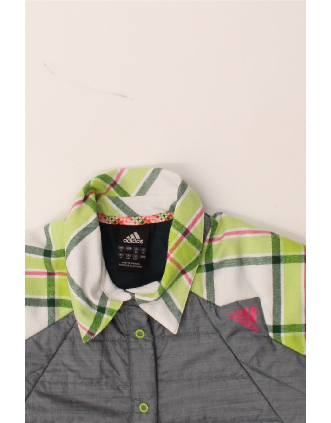 ADIDAS Womens Padded Jacket UK 12 Medium Grey Check Polyester Vintage Adidas and Second-Hand Adidas from Messina Hembry 