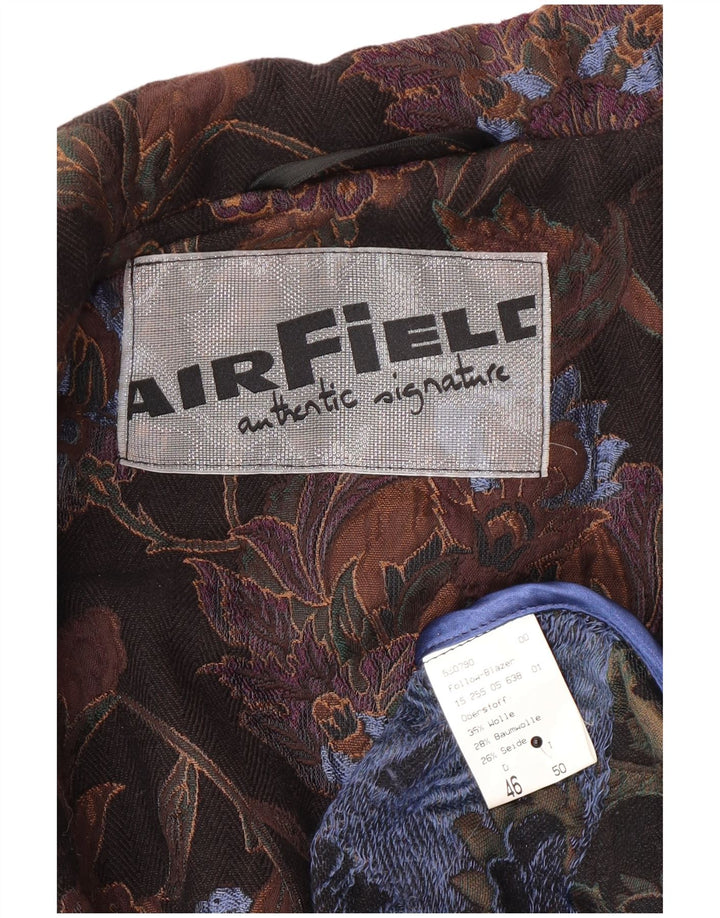 Винтажный женский пиджак на 3 пуговицах IT 50 XL, черный шерстяной цветочный принт