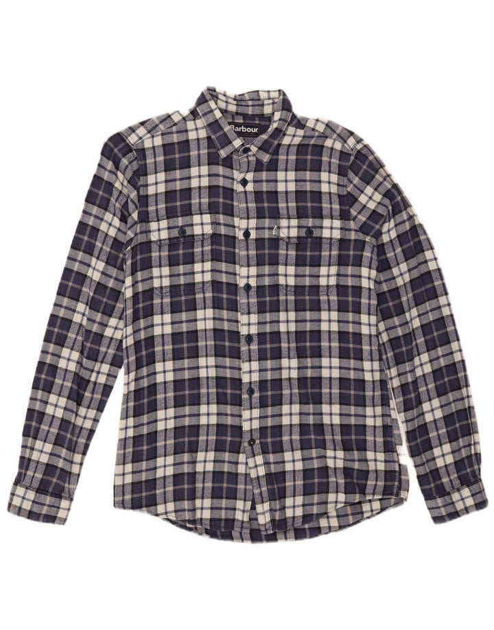 Мужская фланелевая рубашка Barbour, маленькая, темно-синяя, в клетку, хлопок