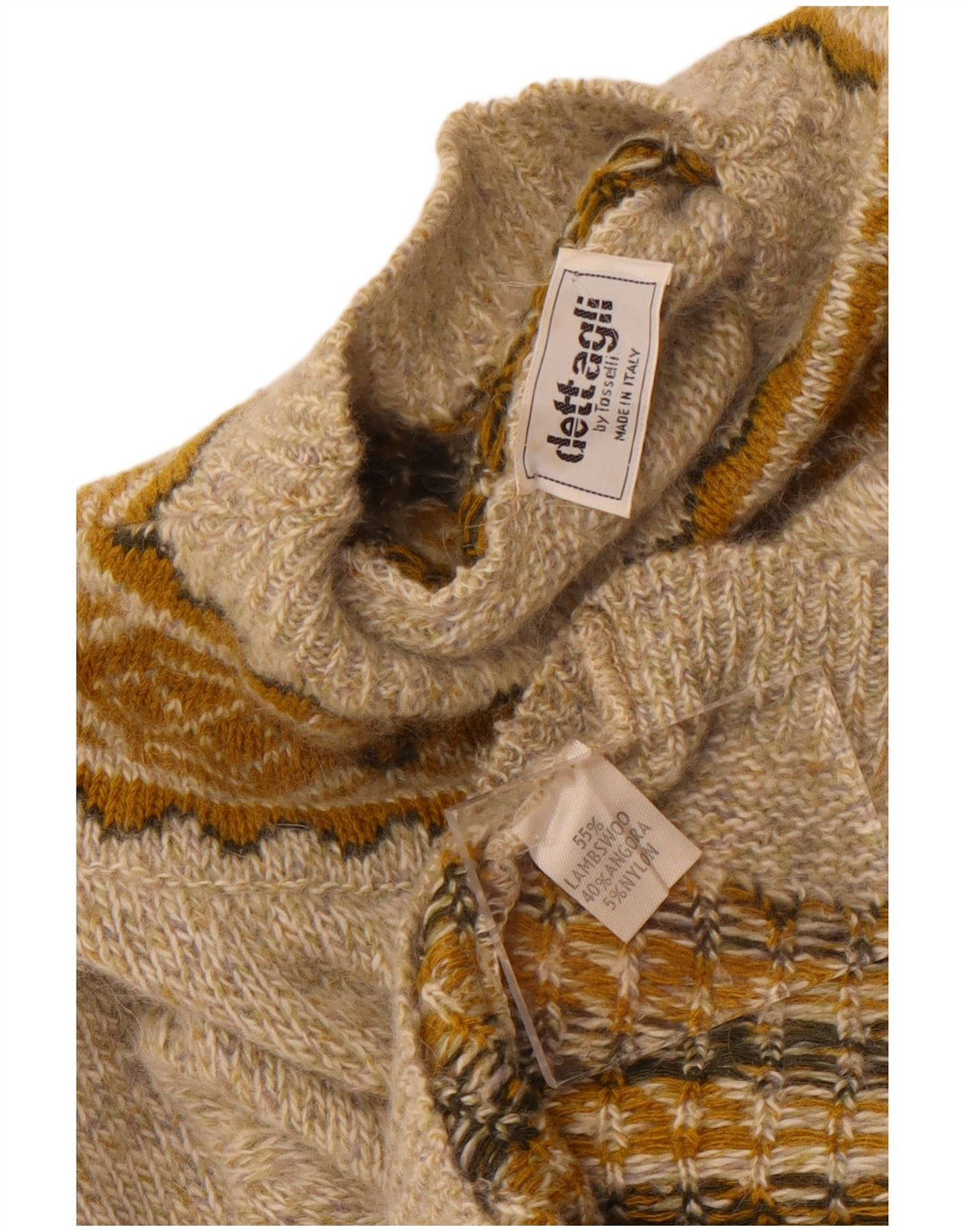 Винтажный женский джемпер с высоким воротником, Великобритания, 16, большой, бежевый, шерстяной с геометрическим рисунком