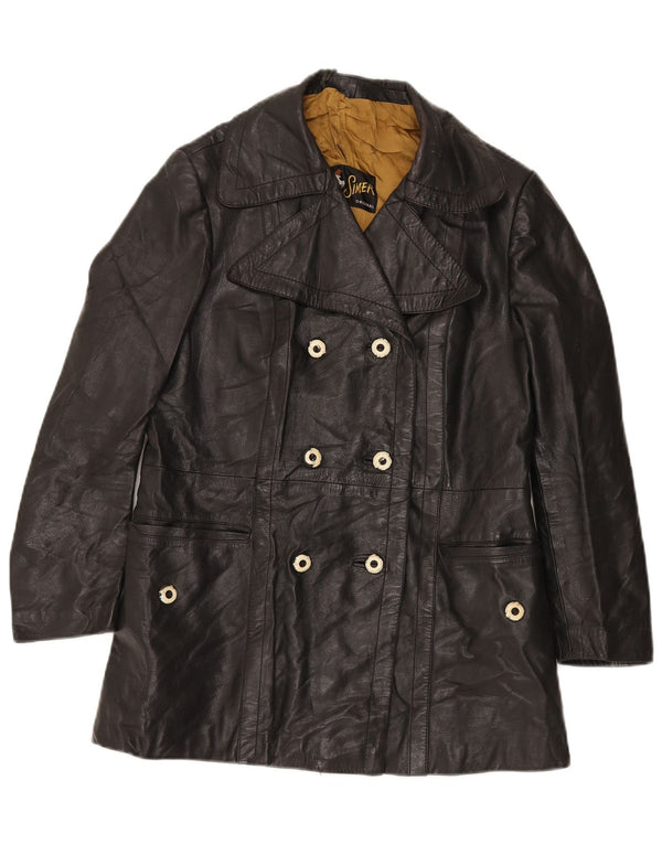 ВИНТАЖНАЯ женская двубортная кожаная куртка UK 12, средний черный