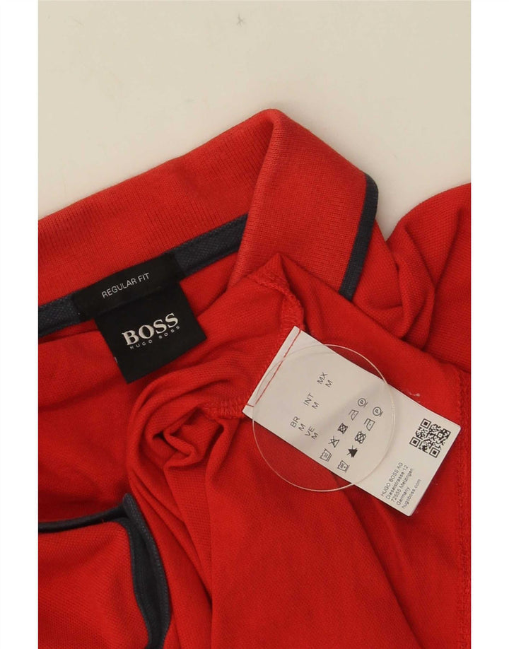 Мужская рубашка-поло обычного кроя Hugo Boss, хлопковая, среднего красного цвета