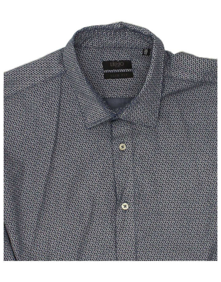 LIU JO Mens Slim Fit Shirt Size 16 1/2 Large Navy Blue Floral Cotton | Vintage Liu Jo | Thrift | Second-Hand Liu Jo | Used Clothing | Messina Hembry 