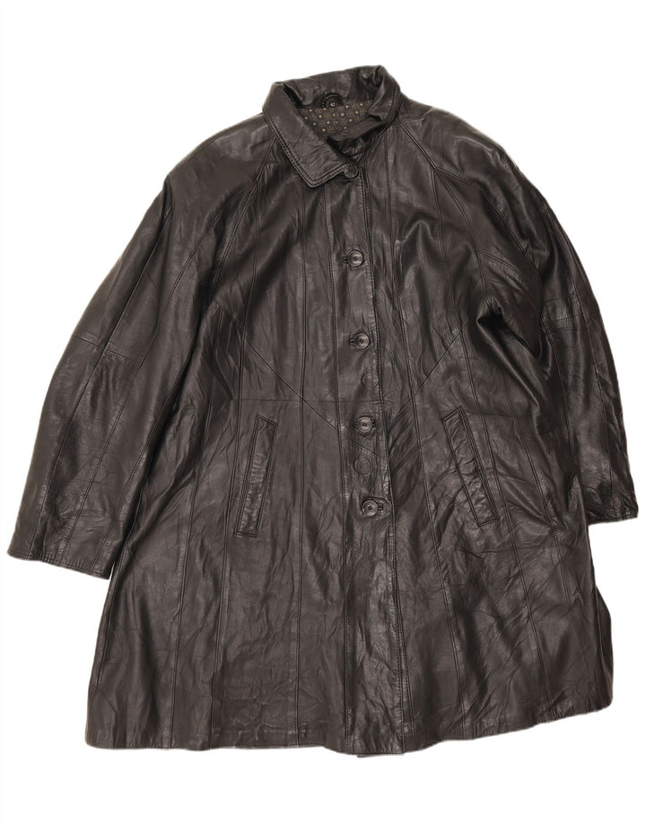 Винтажное женское кожаное пальто оверсайз EU 42, большое черное кожаное пальто