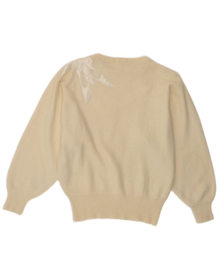 VINTAGE Womens Batwing Crew Neck Jumper Sweater UK 14 Medium Off White