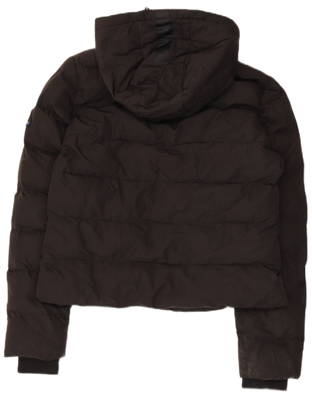 SUPERDRY Женская укороченная стеганая куртка с капюшоном UK 12, средний черный полиэстер