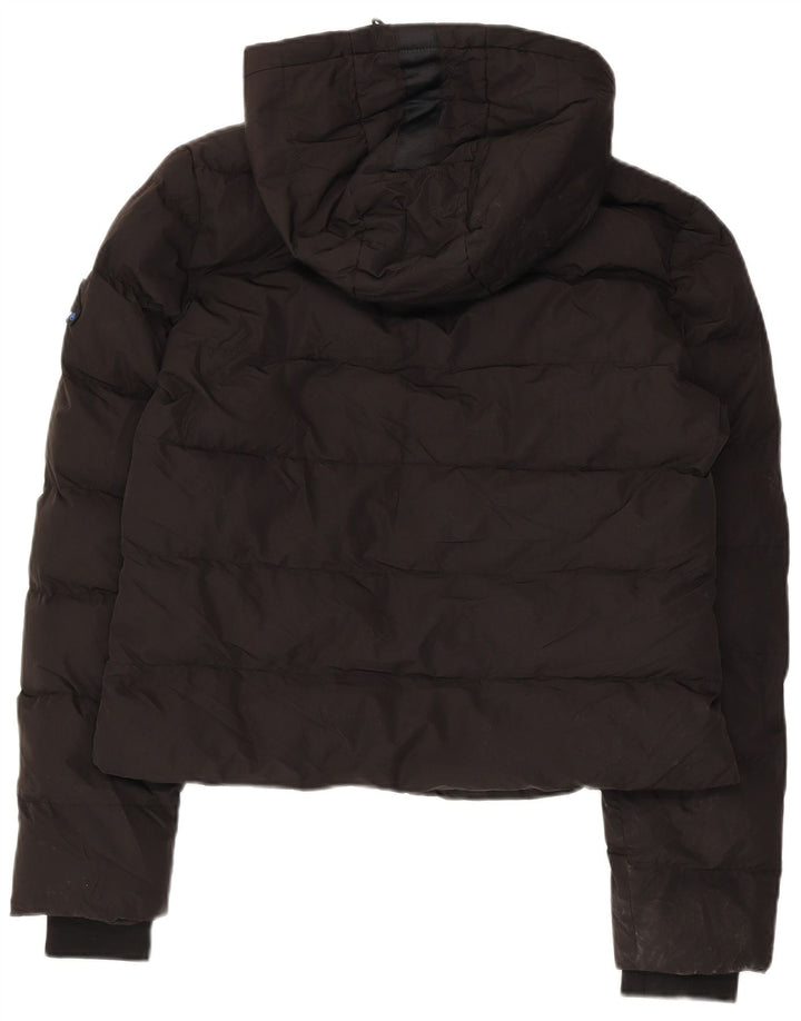 SUPERDRY Женская укороченная стеганая куртка с капюшоном UK 12, средний черный полиэстер