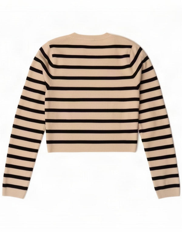 Zara Женский укороченный топ с длинным рукавом UK 14 Вискоза в большую белую полоску