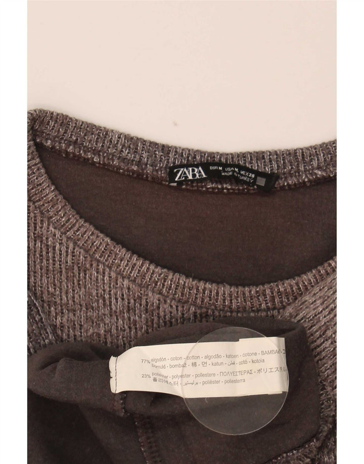 Женский укороченный топ Zara с длинным рукавом UK 14, хлопок среднего серого цвета