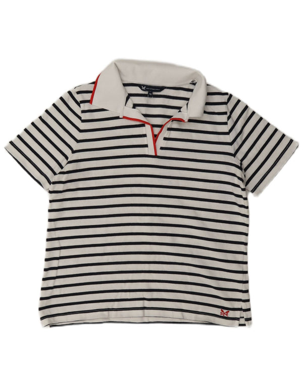 Женская рубашка-поло Crew Clothing UK 12, хлопок в белую полоску среднего размера