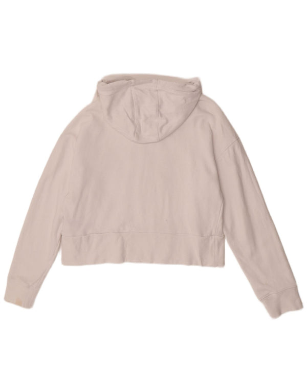 Dkny Womens Oversized Graphic Crop Hoodie Jumper UK 10 Small White Cotton
