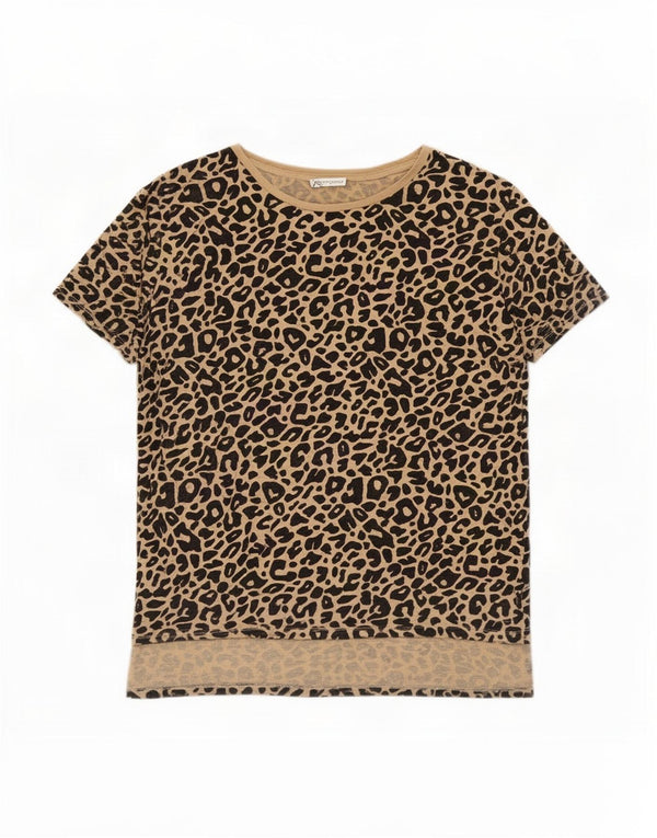 Женская футболка Zara Top UK 16, большая, бежевая с животным принтом