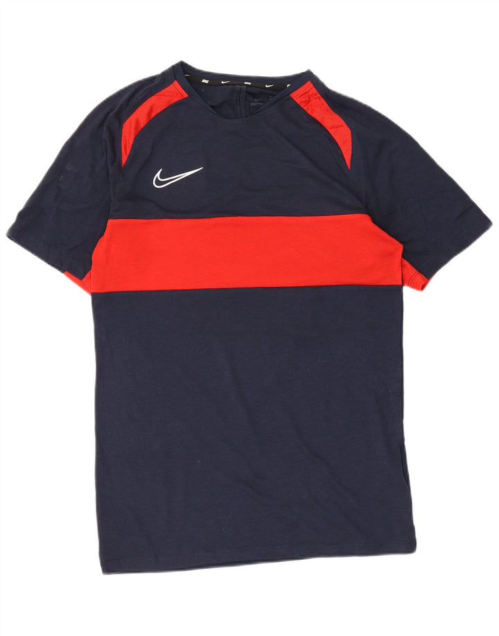 Мужская футболка Nike Dri Fit, маленькая, темно-синяя, полиэстер с цветными блоками