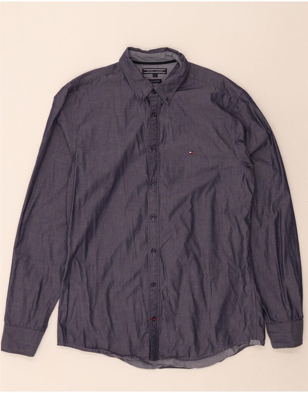 TOMMY HILFIGER Mens Shirt Large Navy Blue Cotton Vintage Tommy Hilfiger and Second-Hand Tommy Hilfiger from Messina Hembry 