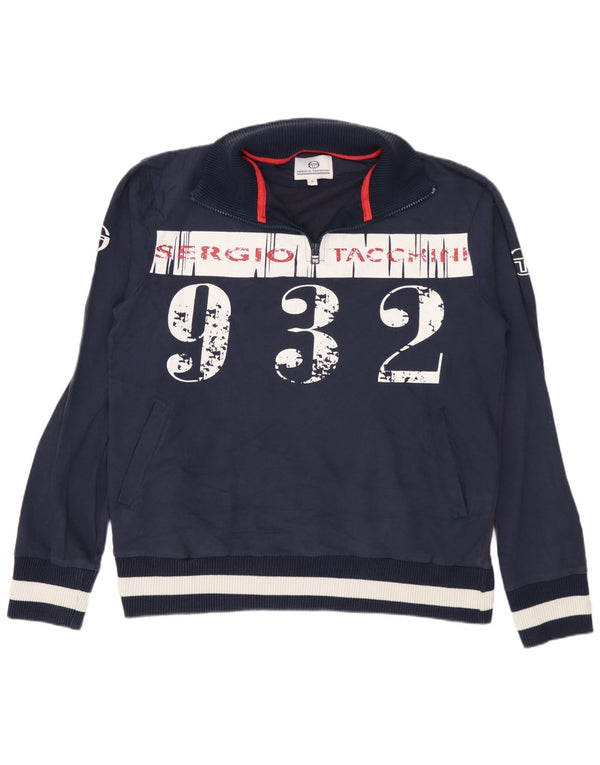 Sergio Tacchini Mens Graphic Zip Neck Sweatshirt Jumper Small Navy Blue