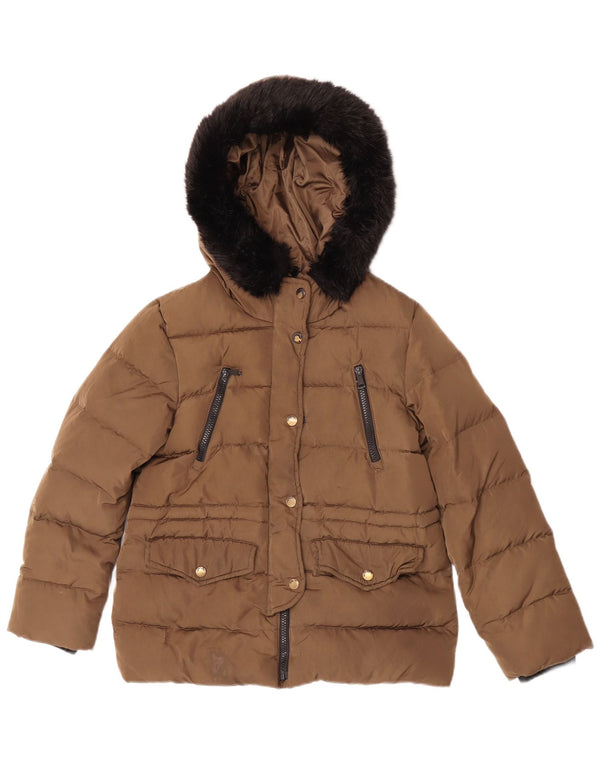 Стеганая куртка с капюшоном Zara для девочек 11-12 лет, бежевая