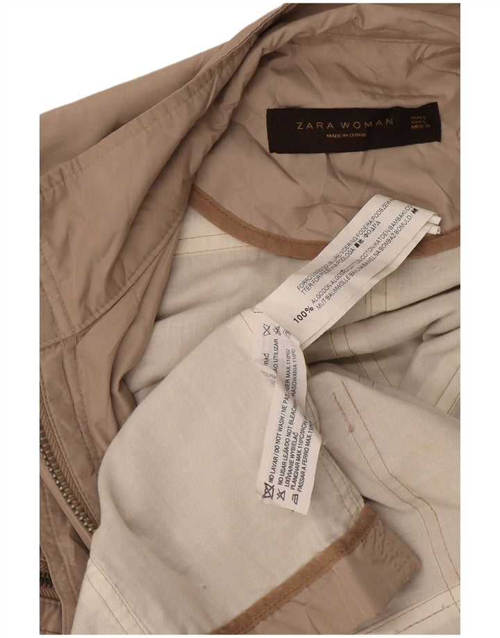 Женская куртка Zara UK 14, большой размер, бежевый хлопок