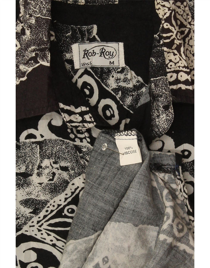 Мужская рубашка с коротким рукавом Rob Roy среднего размера из вискозы в стиле пэчворк черного цвета