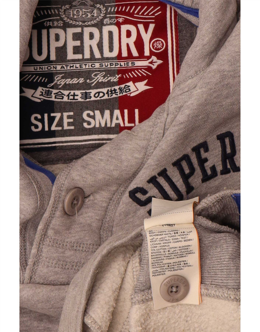 Мужской свитшот на пуговицах с рисунком Superdry, маленький серый хлопковый джемпер