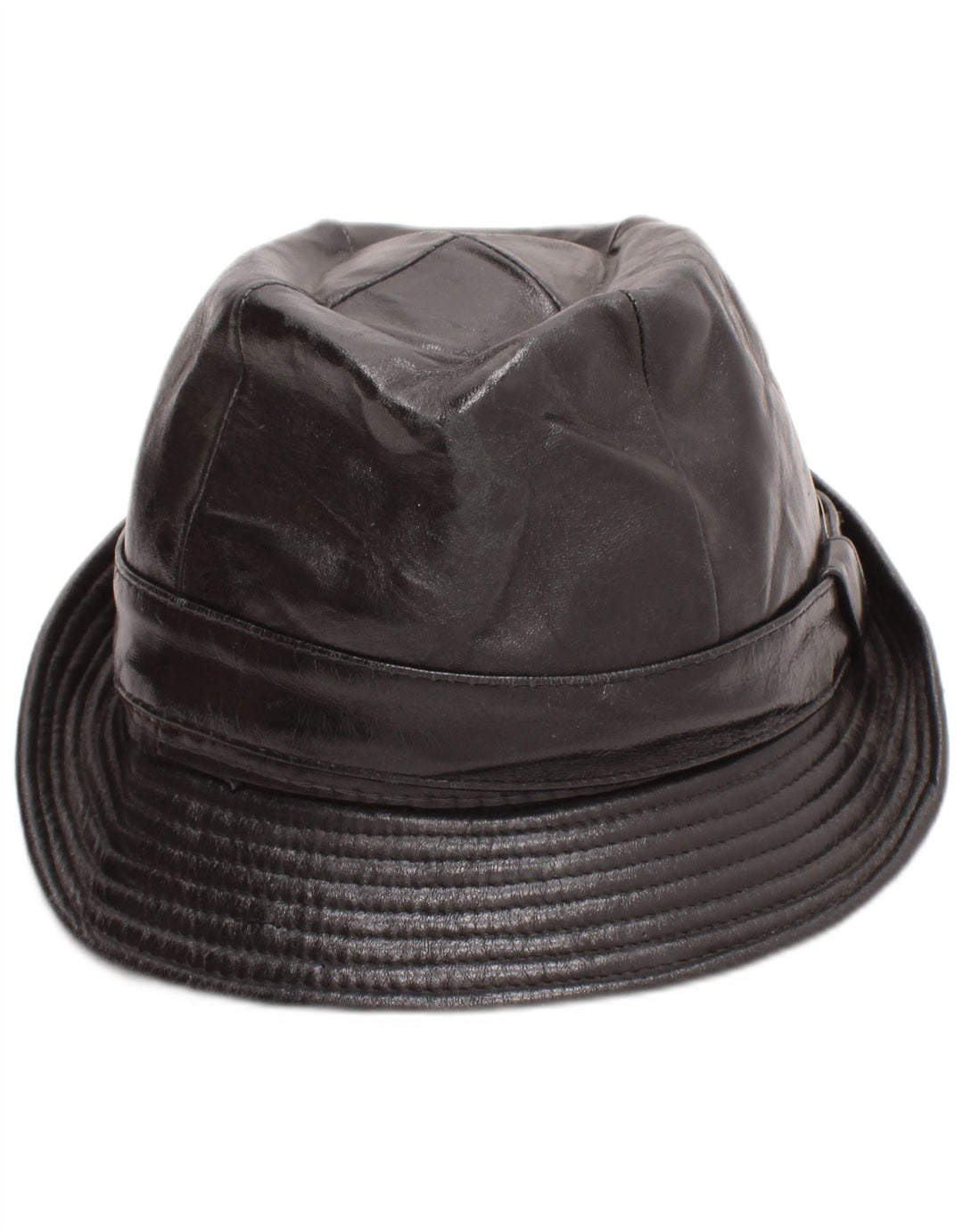 Винтажная мужская кожаная шляпа Fedora среднего черного цвета