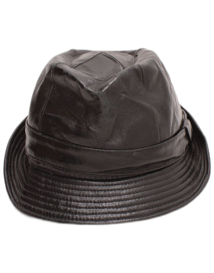 Винтажная мужская кожаная шляпа Fedora среднего черного цвета