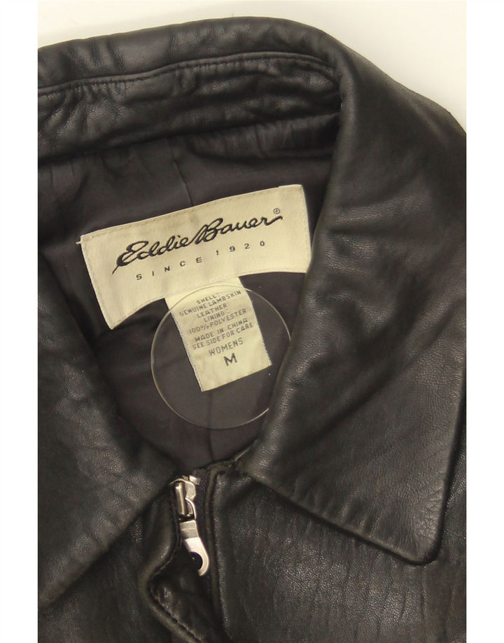 Женская кожаная куртка EDDIE BAUER UK 14, черная кожа среднего размера