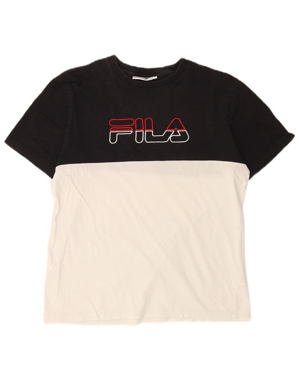 Мужская футболка Fila с рисунком, средний черный, хлопок с цветными блоками