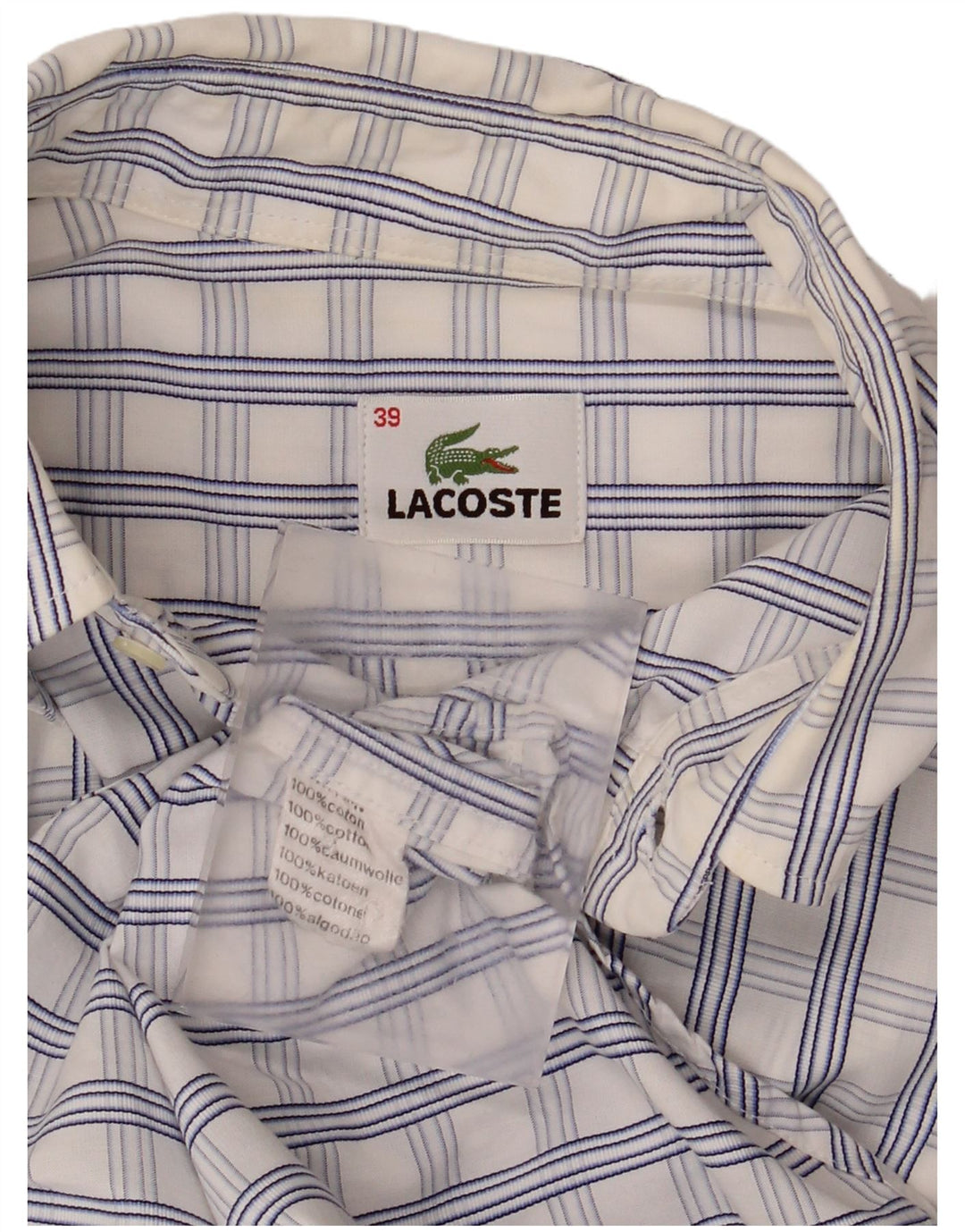 Lacoste Мужская рубашка с коротким рукавом, размер 39, средний размер, белая клетка, хлопок