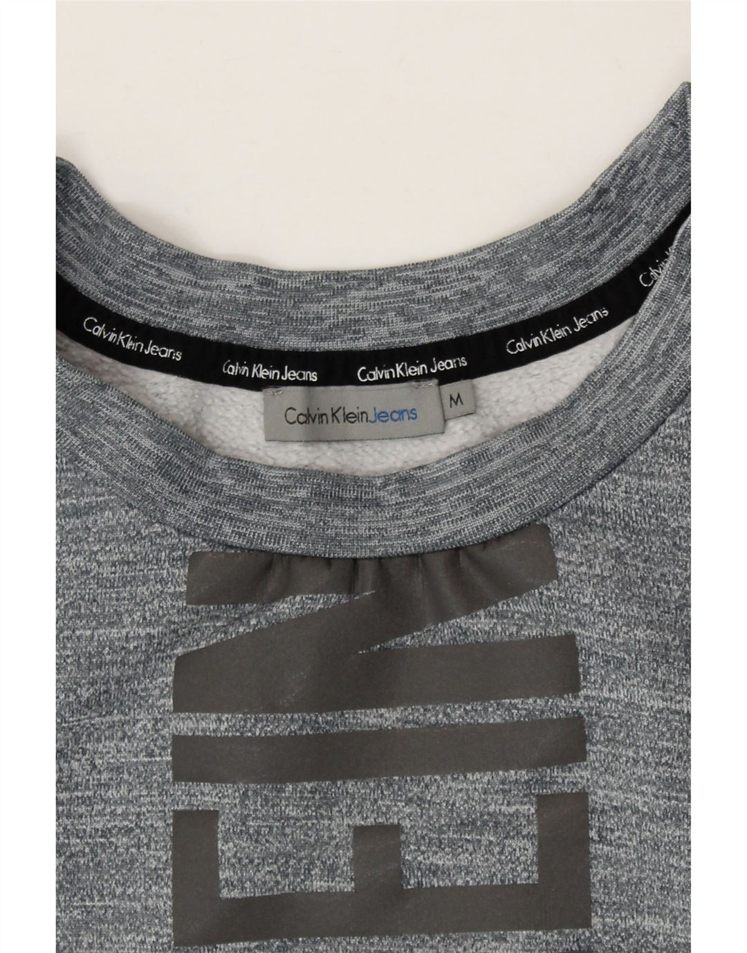 CALVIN KLEIN JEANS Womens Graphic Sweatshirt Jumper UK 14 Medium Grey Vintage Calvin Klein Jeans and Second-Hand Calvin Klein Jeans from Messina Hembry 