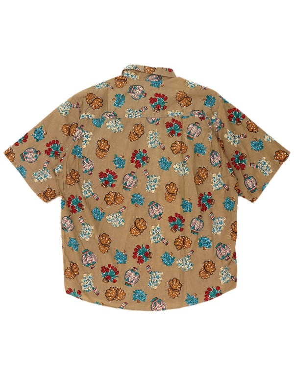 GB.PEDRINI Mens Short Sleeve Shirt Size 41 Large Brown Floral