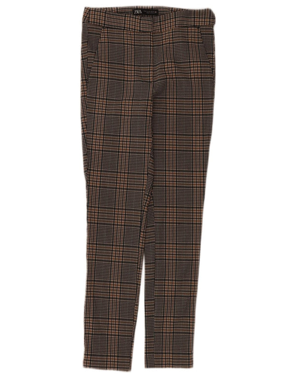 Женские узкие брюки чинос Zara XS W24 L26 Коричневые вискозные клетки в клетку