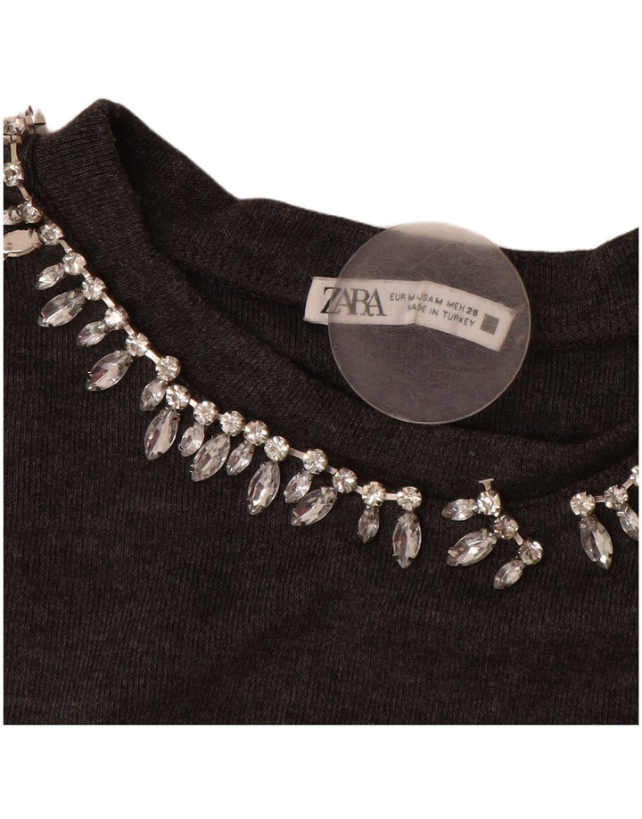 Женский укороченный джемпер с вырезом лодочкой ZARA, Великобритания 14, средний серый цвет