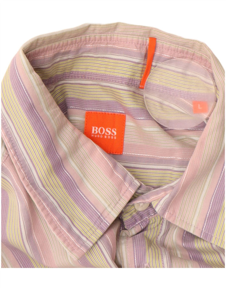 Мужская рубашка с коротким рукавом Hugo Boss, большой хлопок в разноцветную полоску
