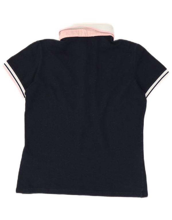 Женская рубашка-поло Fred Perry UK 12, средний темно-синий, хлопок с цветными блоками