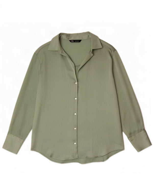 Zara Womens Shirt Blouse UK 14 Medium Green