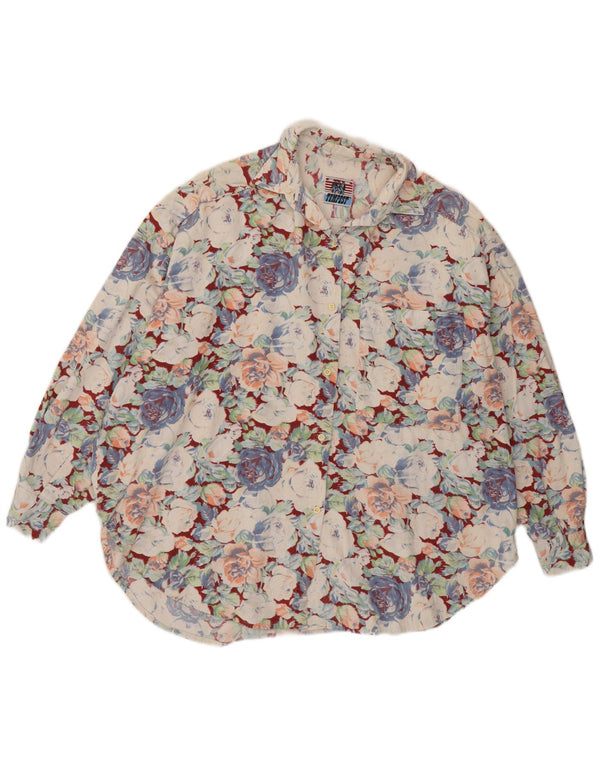 Винтажная женская вельветовая блузка-рубашка UK 20 2XL с разноцветным цветочным принтом
